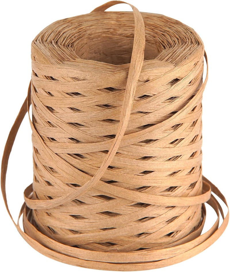Cuttte Raffia Ribbon for Gift Wrapping - 218 Yards Raffia Yarn for Crocheting, Paper Ribbons for Craft, Packing Paper Twine Yarn 1/4 Inch Width (Kraft) - Image 1